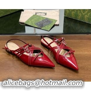 Good Looking Gucci Strappy Buckle Patent Leather Slingback Ballet Flat Red 906095