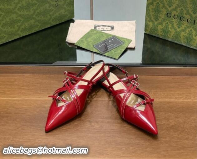 Good Looking Gucci Strappy Buckle Patent Leather Slingback Ballet Flat Red 906095