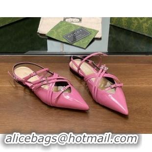 Good Product Gucci Strappy Buckle Patent Leather Slingback Ballet Flat Pink 906096