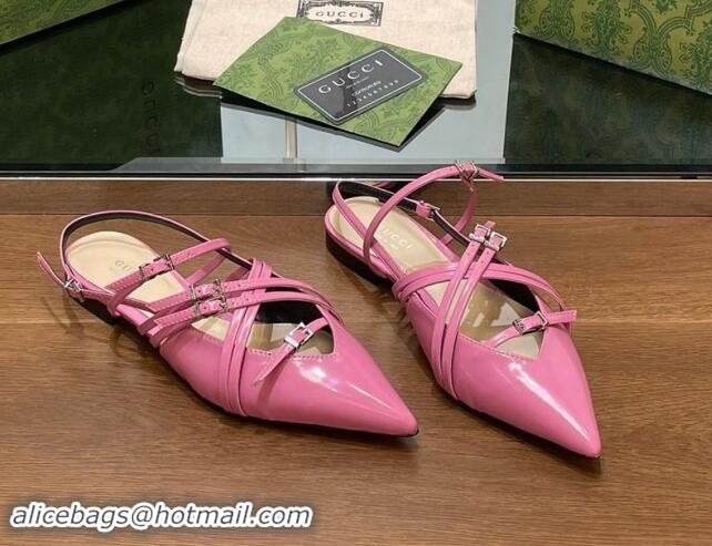 Good Product Gucci Strappy Buckle Patent Leather Slingback Ballet Flat Pink 906096