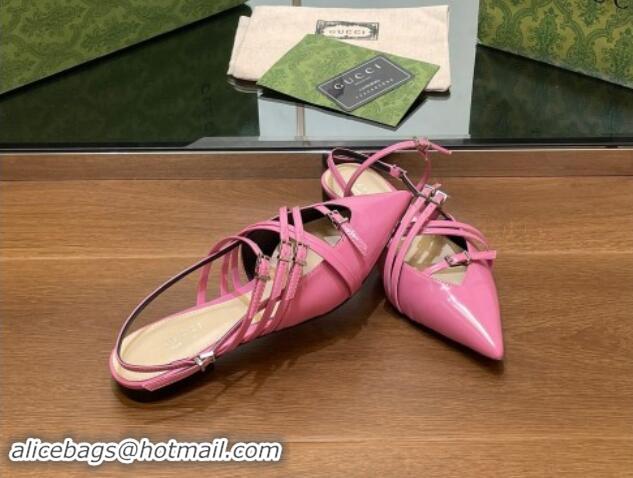 Good Product Gucci Strappy Buckle Patent Leather Slingback Ballet Flat Pink 906096