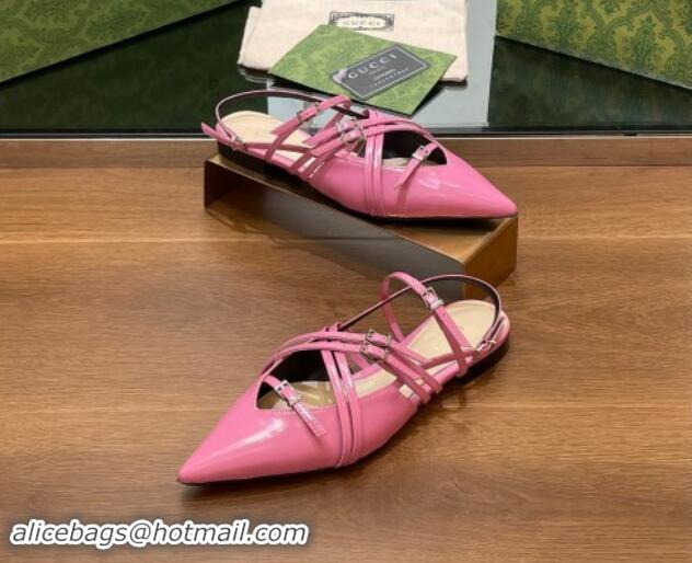 Good Product Gucci Strappy Buckle Patent Leather Slingback Ballet Flat Pink 906096