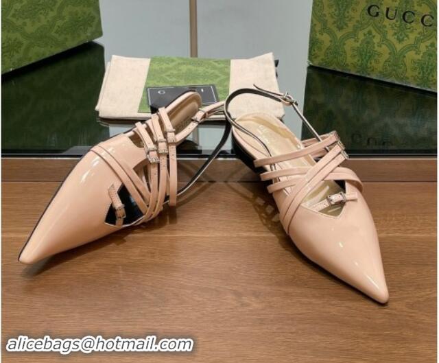 Popular Style Gucci Strappy Buckle Patent Leather Slingback Ballet Flat Nude Pink 906097