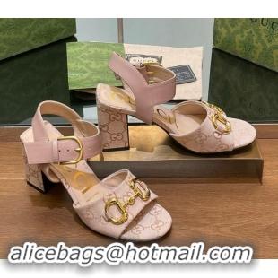 Best Product Gucci Heel Sandals 8cm in GG Canvas and Leather Light Pink 906100