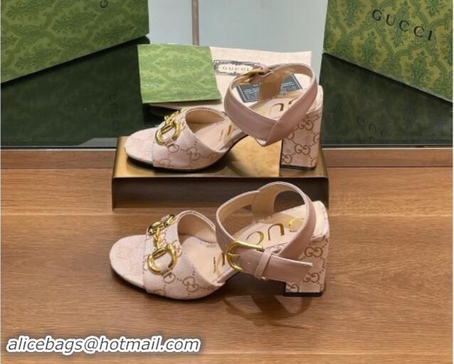 Best Product Gucci Heel Sandals 8cm in GG Canvas and Leather Light Pink 906100