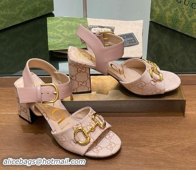 Best Product Gucci Heel Sandals 8cm in GG Canvas and Leather Light Pink 906100