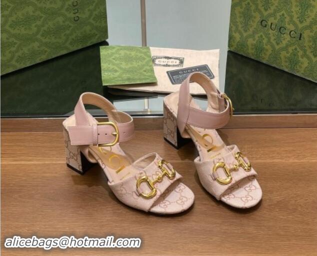 Best Product Gucci Heel Sandals 8cm in GG Canvas and Leather Light Pink 906100