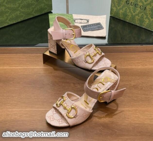 Best Product Gucci Heel Sandals 8cm in GG Canvas and Leather Light Pink 906100