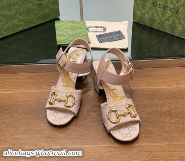 Best Product Gucci Heel Sandals 8cm in GG Canvas and Leather Light Pink 906100