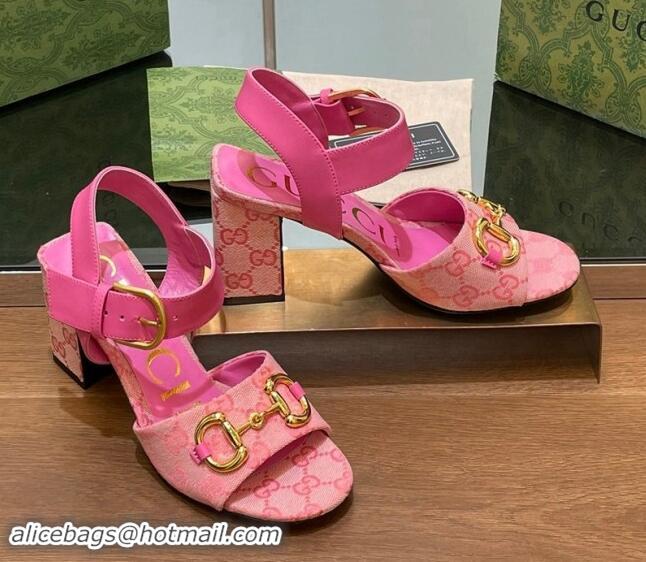 Stylish Gucci Heel Sandals 8cm in GG Canvas and Leather Dark Pink 906101