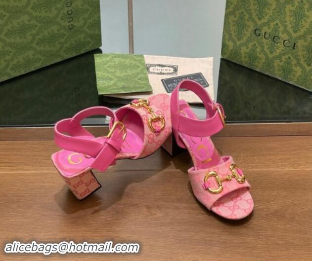 Stylish Gucci Heel Sandals 8cm in GG Canvas and Leather Dark Pink 906101