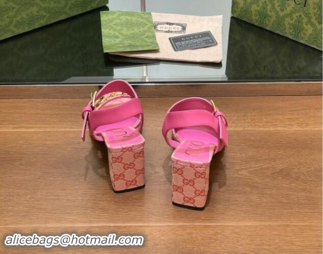 Stylish Gucci Heel Sandals 8cm in GG Canvas and Leather Dark Pink 906101