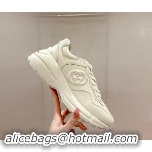 Good Quality Gucci Rhyton Sneakers in Ivory White Leather with Interlocking 906103