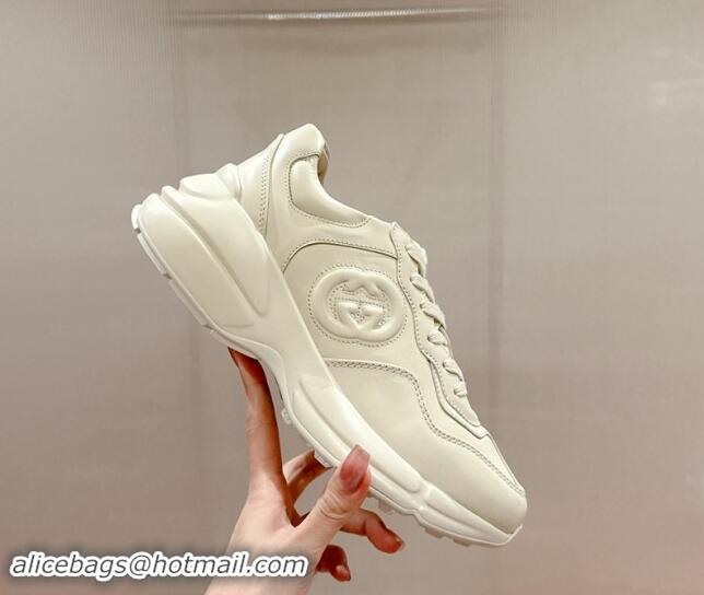 Good Quality Gucci Rhyton Sneakers in Ivory White Leather with Interlocking 906103