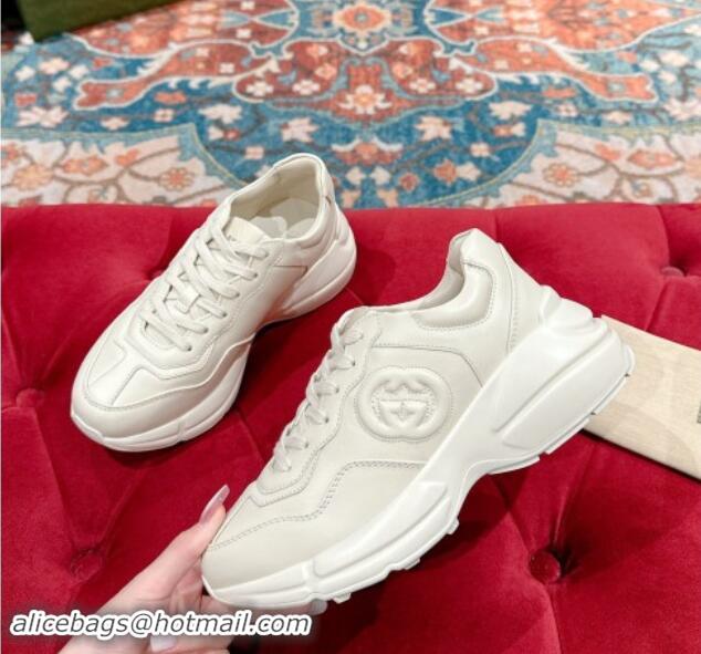 Good Quality Gucci Rhyton Sneakers in Ivory White Leather with Interlocking 906103