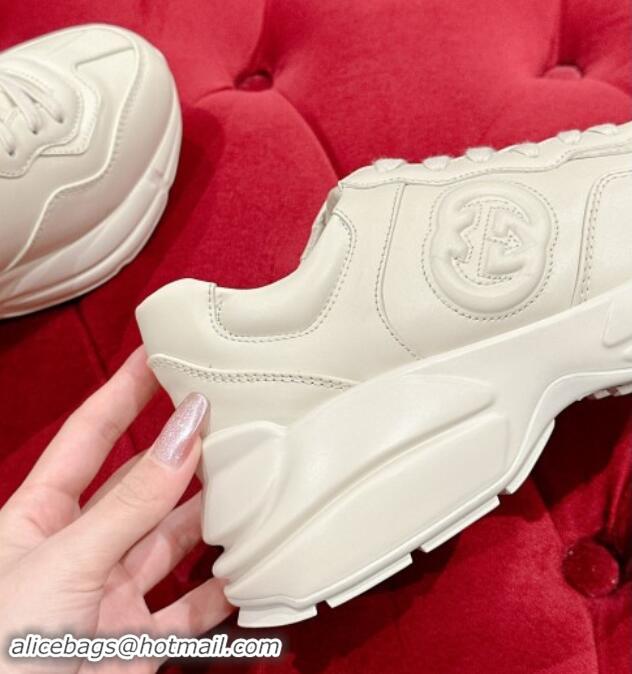 Good Quality Gucci Rhyton Sneakers in Ivory White Leather with Interlocking 906103