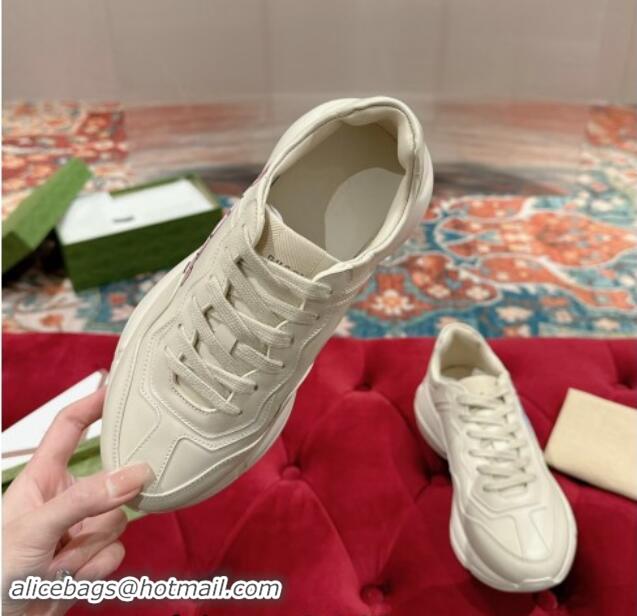 Grade Quality Gucci Rhyton Sneakers in Ivory White Leather with Blue Rabbit 906104