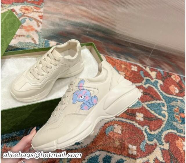 Grade Quality Gucci Rhyton Sneakers in Ivory White Leather with Blue Rabbit 906104