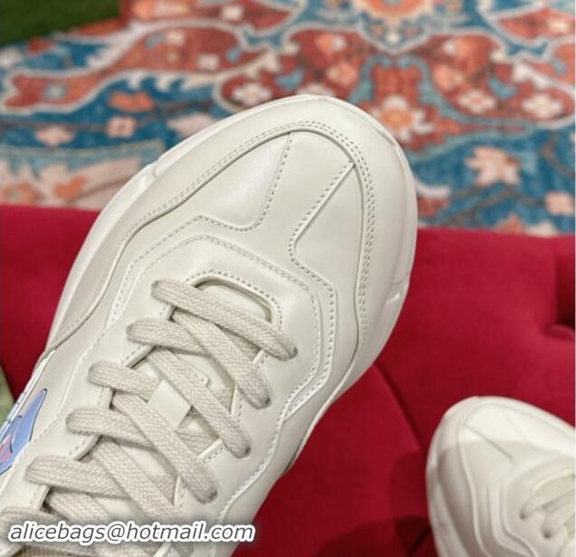 Grade Quality Gucci Rhyton Sneakers in Ivory White Leather with Blue Rabbit 906104