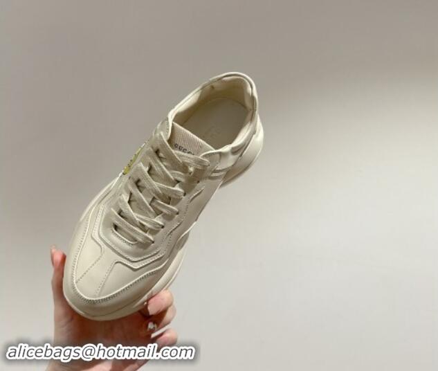 Trendy Design Gucci Rhyton Sneakers in Ivory White Leather with Fire Print 906105