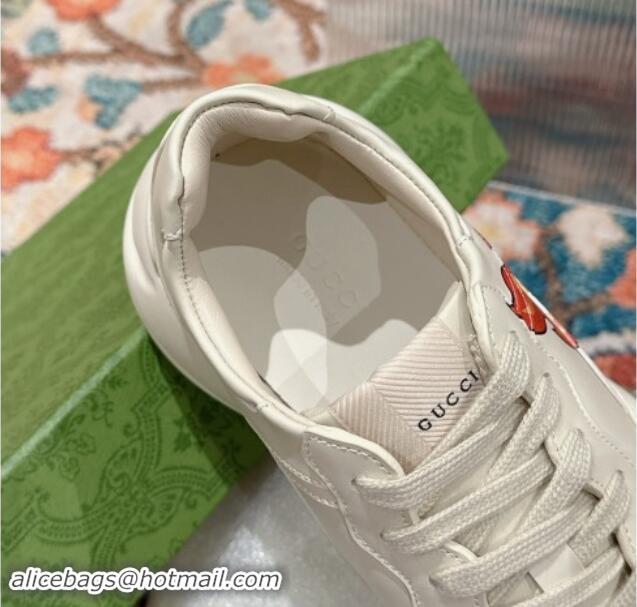 Trendy Design Gucci Rhyton Sneakers in Ivory White Leather with Fire Print 906105