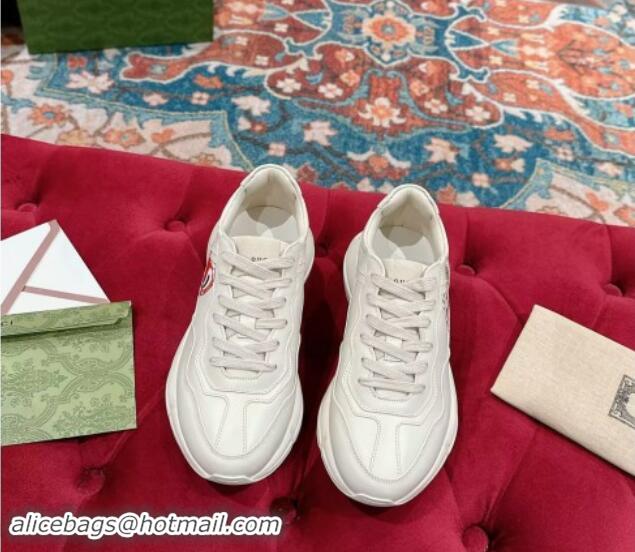 Top Grade Gucci Rhyton Sneakers in Ivory White Leather with Berry Print 0906106