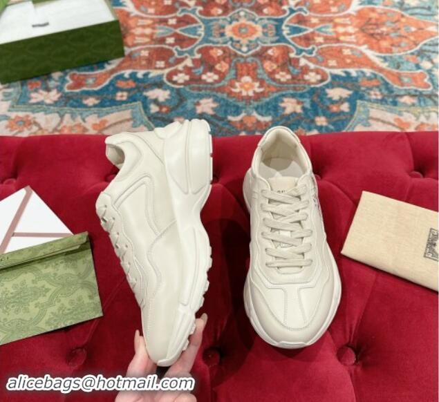 Top Grade Gucci Rhyton Sneakers in Ivory White Leather with Berry Print 0906106