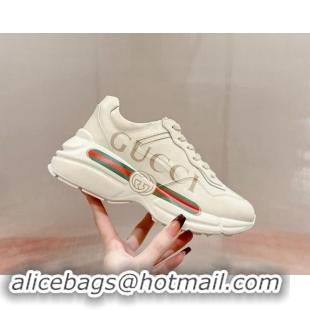 Top Design Gucci Rhyton Sneakers in Ivory White Leather with Web Logo 906107