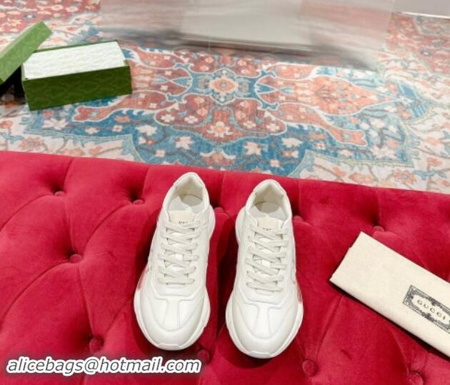 Top Design Gucci Rhyton Sneakers in Ivory White Leather with Web Logo 906107