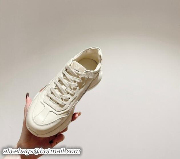 Top Design Gucci Rhyton Sneakers in Ivory White Leather with Web Logo 906107