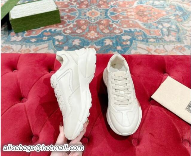 Top Design Gucci Rhyton Sneakers in Ivory White Leather with Web Logo 906107