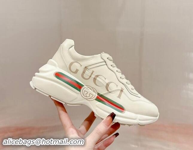 Top Design Gucci Rhyton Sneakers in Ivory White Leather with Web Logo 906107