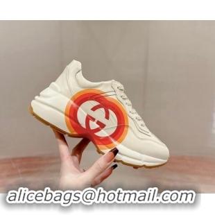 Best Grade Gucci Rhyton Sneakers in Ivory White Leather with Maxi Interlocking 906108