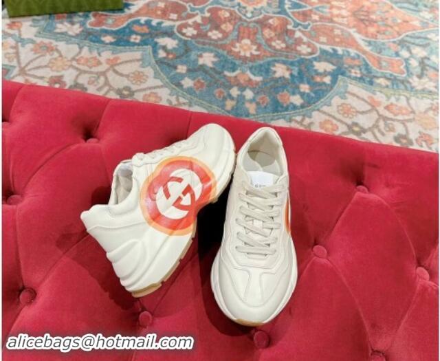 Best Grade Gucci Rhyton Sneakers in Ivory White Leather with Maxi Interlocking 906108