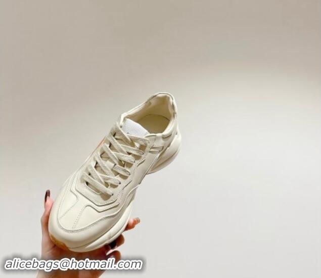 Best Grade Gucci Rhyton Sneakers in Ivory White Leather with Maxi Interlocking 906108