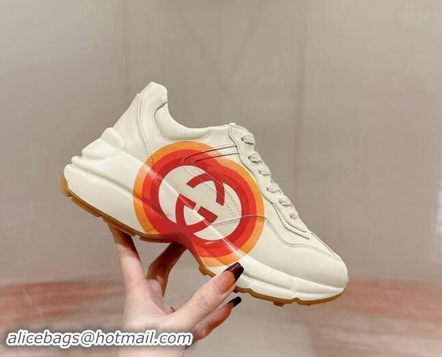 Best Grade Gucci Rhyton Sneakers in Ivory White Leather with Maxi Interlocking 906108