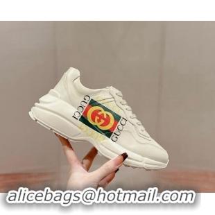 Luxury Cheap Gucci Rhyton Sneakers in Ivory White Leather with Gucci Logo 906109