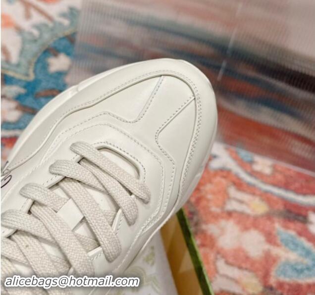 Luxury Cheap Gucci Rhyton Sneakers in Ivory White Leather with Gucci Logo 906109