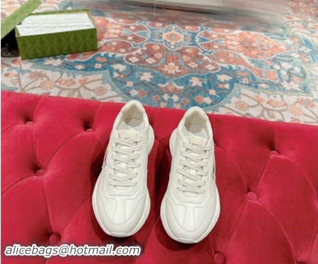 Luxury Cheap Gucci Rhyton Sneakers in Ivory White Leather with Gucci Logo 906109