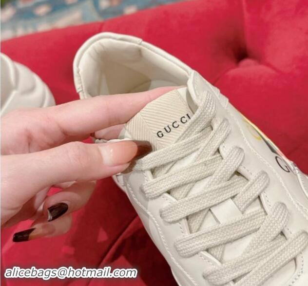 Luxury Cheap Gucci Rhyton Sneakers in Ivory White Leather with Gucci Logo 906109