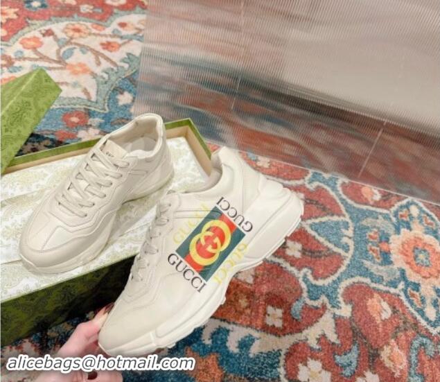 Luxury Cheap Gucci Rhyton Sneakers in Ivory White Leather with Gucci Logo 906109