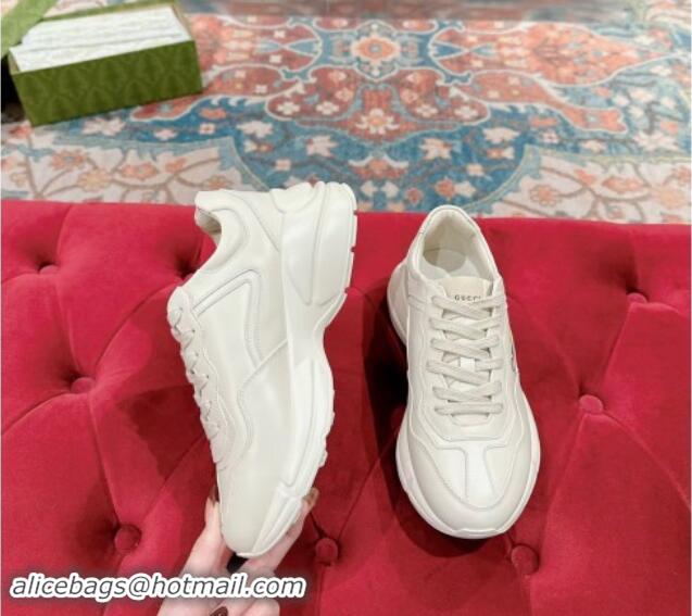 Luxury Cheap Gucci Rhyton Sneakers in Ivory White Leather with Gucci Logo 906109