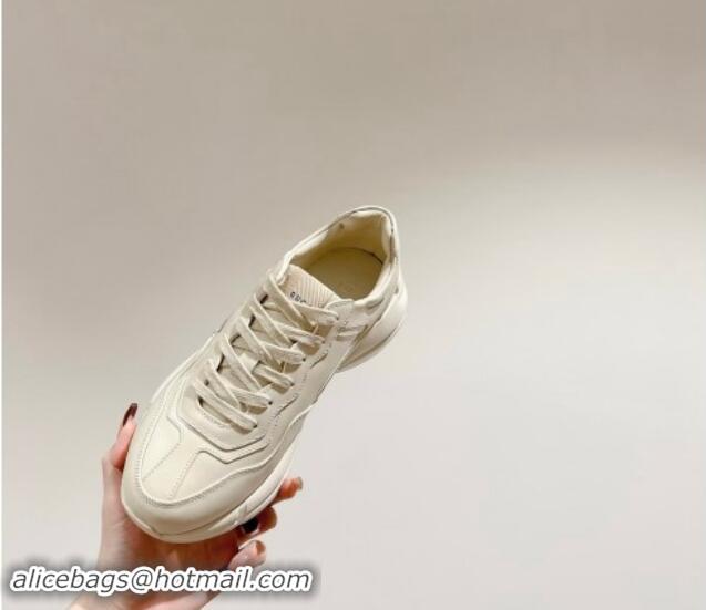 Luxury Cheap Gucci Rhyton Sneakers in Ivory White Leather with Gucci Logo 906109