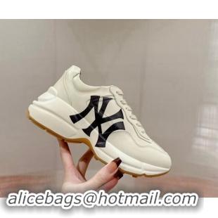 Luxury Gucci NY Rhyton Sneakers in Ivory White Leather 906110