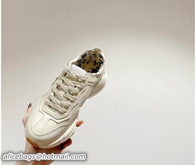 Luxury Gucci NY Rhyton Sneakers in Ivory White Leather 906110