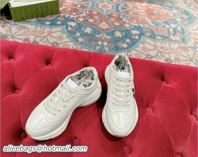 Luxury Gucci NY Rhyton Sneakers in Ivory White Leather 906110