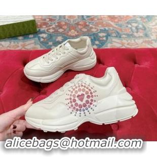 Perfect Gucci Rhyton Sneakers in Ivory White Leather with Heart Print 906112