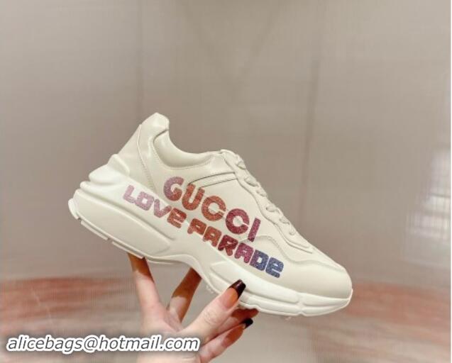 Perfect Gucci Rhyton Sneakers in Ivory White Leather with Heart Print 906112