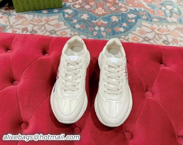 Perfect Gucci Rhyton Sneakers in Ivory White Leather with Heart Print 906112