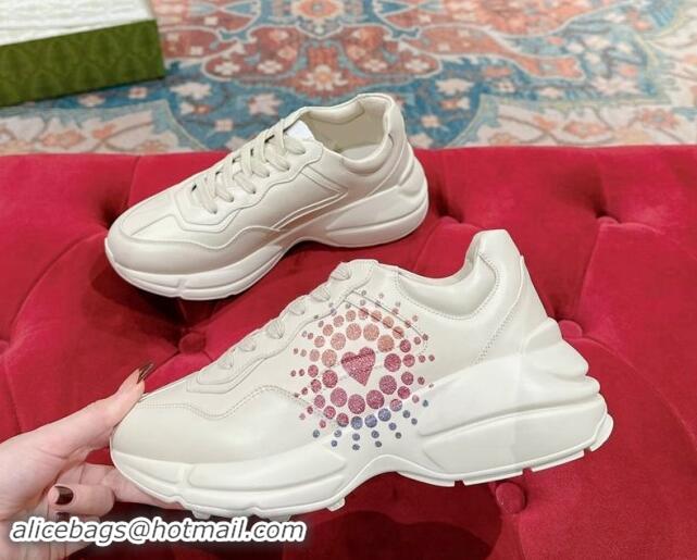 Perfect Gucci Rhyton Sneakers in Ivory White Leather with Heart Print 906112